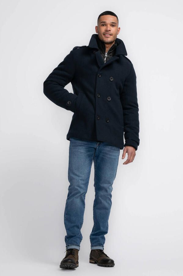 Petrol Industries winterjas met wol donkerblauw