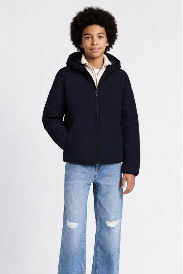 Petrol Industries winterjas zwart Jongens Polyester Capuchon Effen