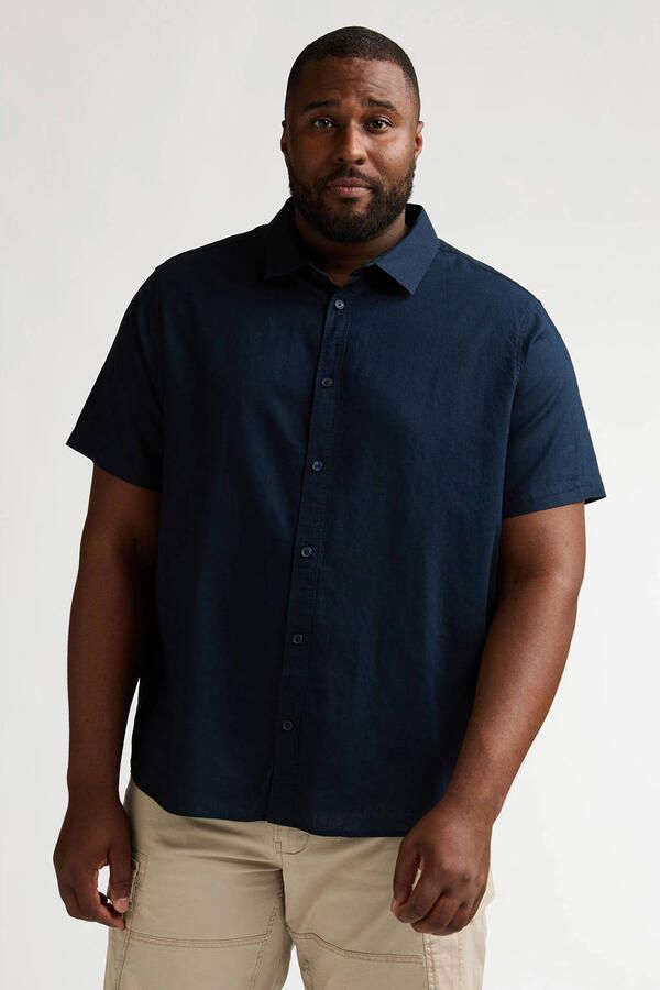 Petrol industries Plus Size regular casual overhemd met linnen donkerblauw