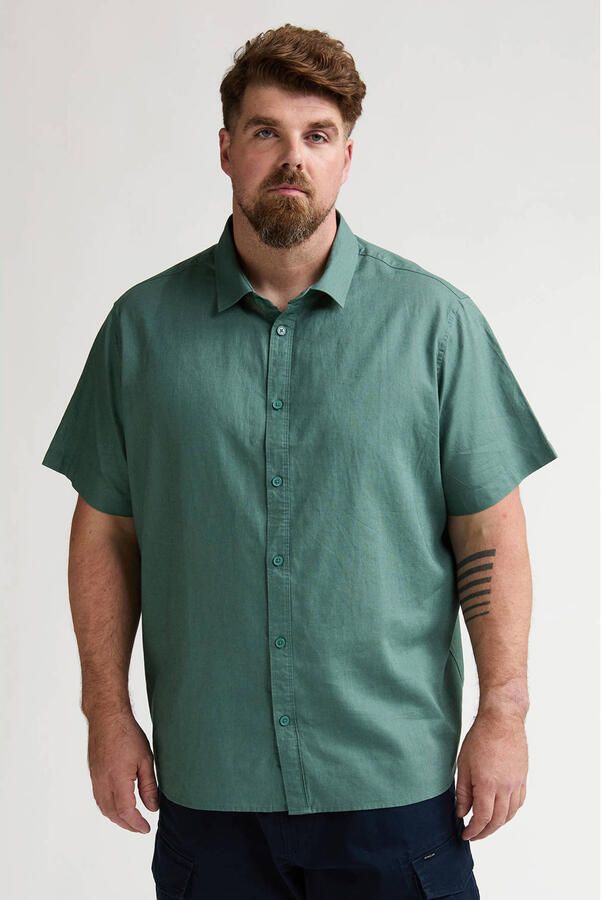Petrol industries Plus Size regular casual overhemd met linnen groen
