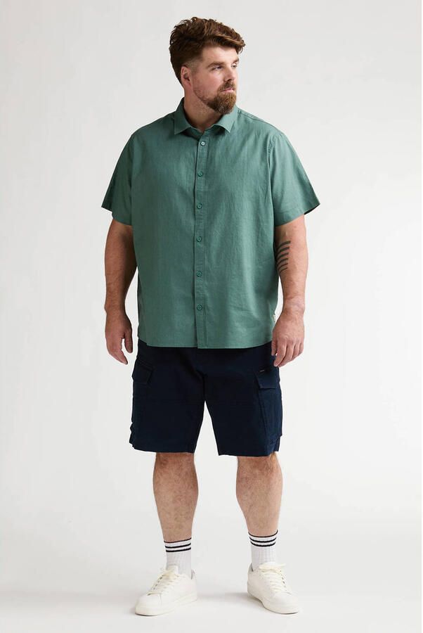 Petrol industries Plus Size regular casual overhemd met linnen groen - Foto 2