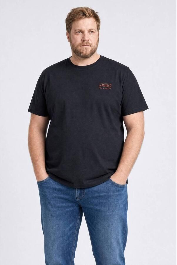 Petrol industries Plus Size regular fit T-shirt met logo deep black