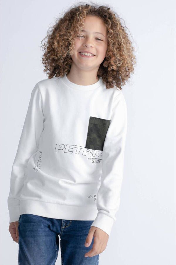 Petrol Industries sweater met printopdruk offwhite zwart Wit Printopdruk 116