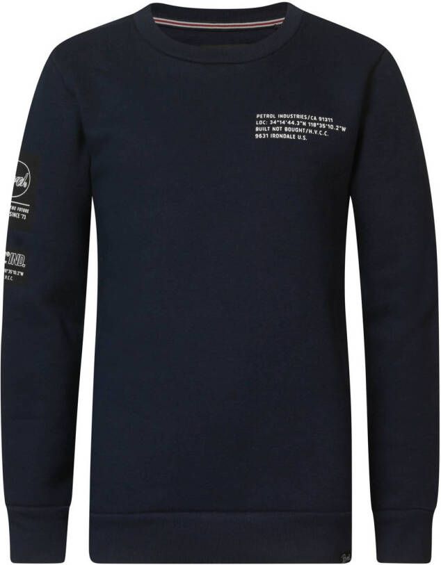 Petrol Industries sweater met tekst donkerblauw