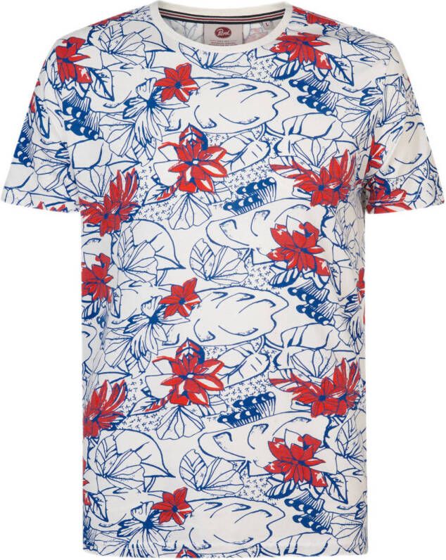 Petrol Industries T-shirt met all over print wit blauw rood