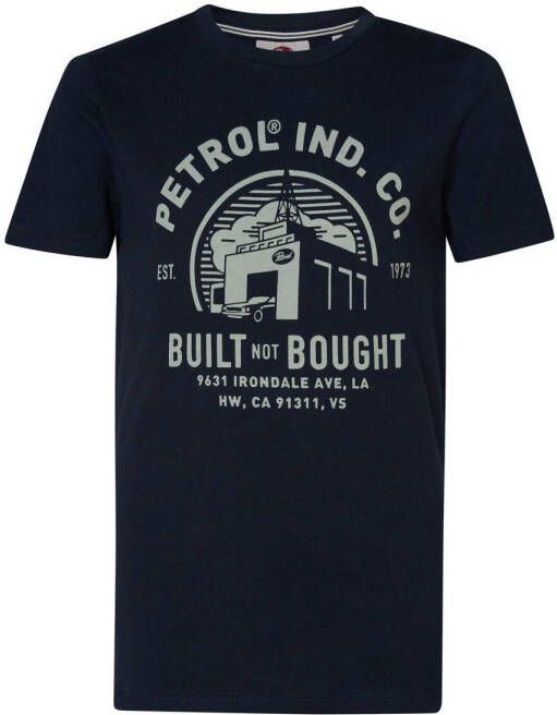 Petrol Industries T-shirt met printopdruk donkerblauw