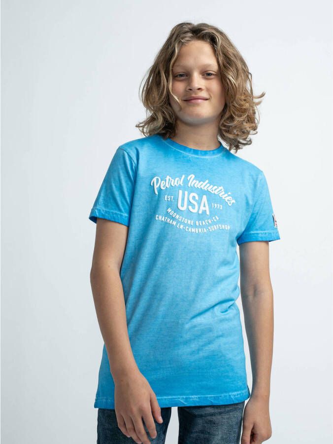 Petrol Industries T-shirt met printopdruk lichtblauw Jongens Katoen Ronde hals 116