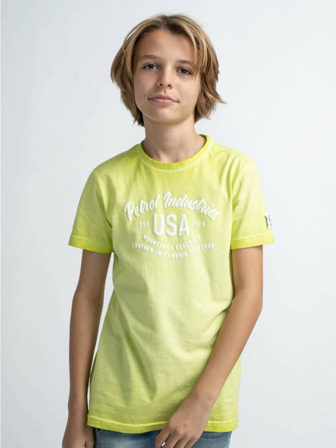 Petrol Industries T-shirt met printopdruk limegroen Jongens Katoen Ronde hals 128