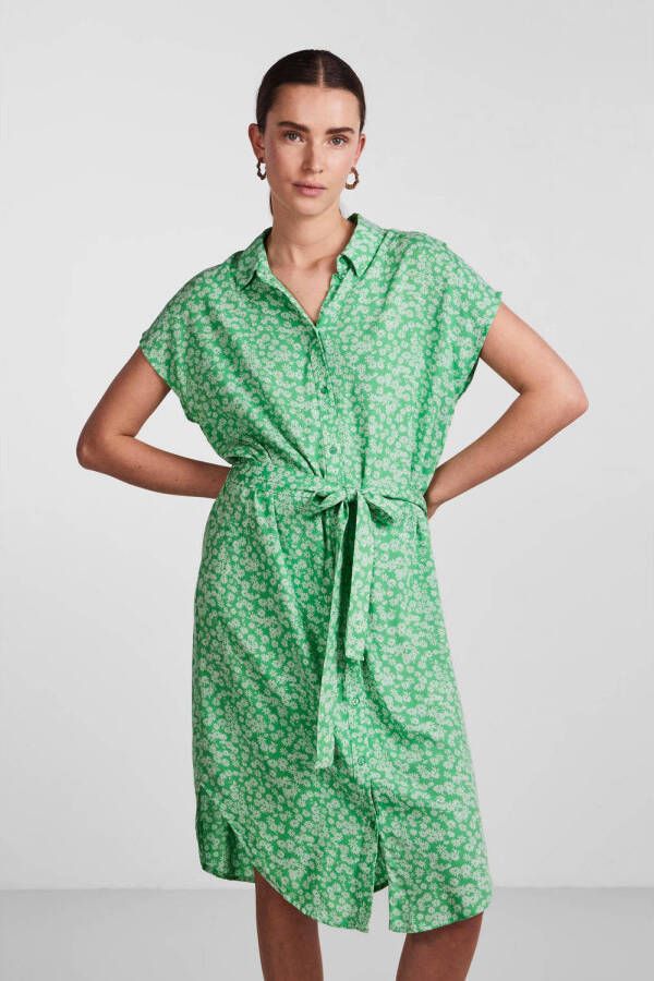 PIECES blousejurk PCNYA met all over print en ceintuur groen