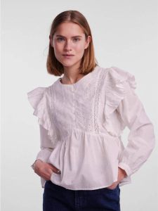 PIECES blousetop PCJINNI met ruches met broderie wit