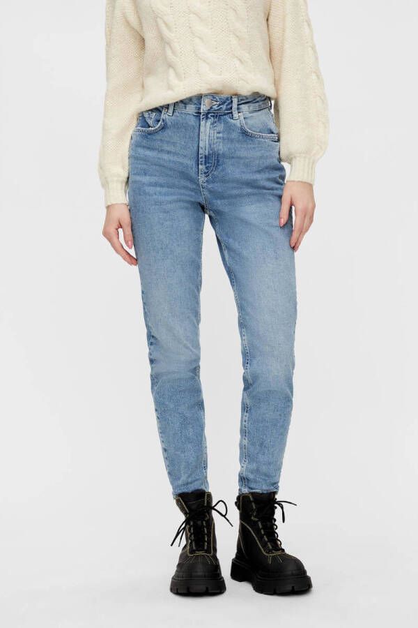 PIECES cropped high waist mom jeans PCLEAH light blue denim