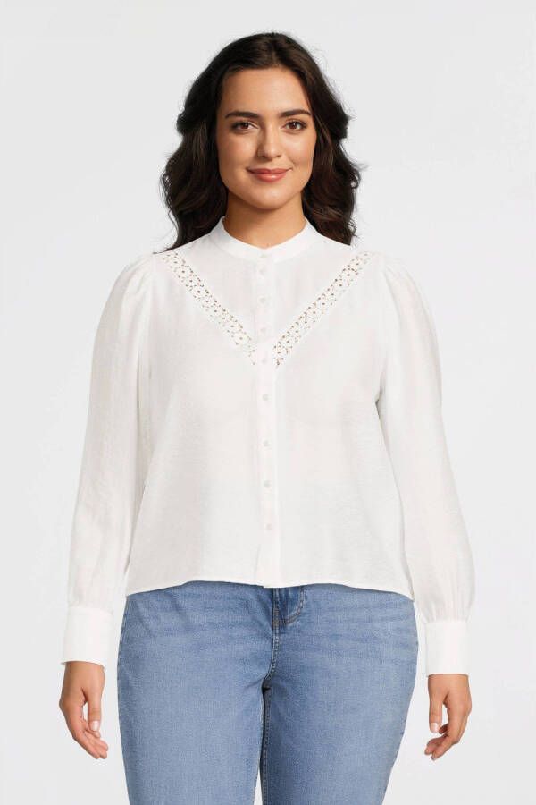 PIECES Curve blouse PCBRAIDEN met broderie wit