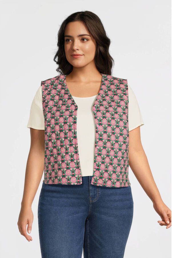 PIECES Curve gilet PCMAILYN met all over print roze groen