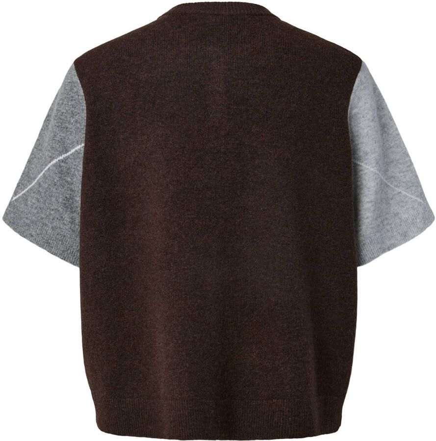 PIECES Curve gebreide geruite vest Plus Size met wol donkerbruin