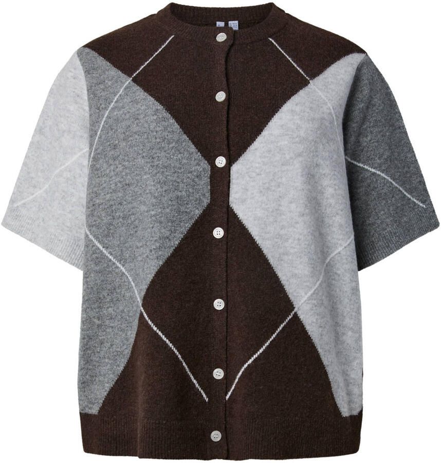 PIECES Curve gebreide geruite vest Plus Size met wol donkerbruin - Foto 2