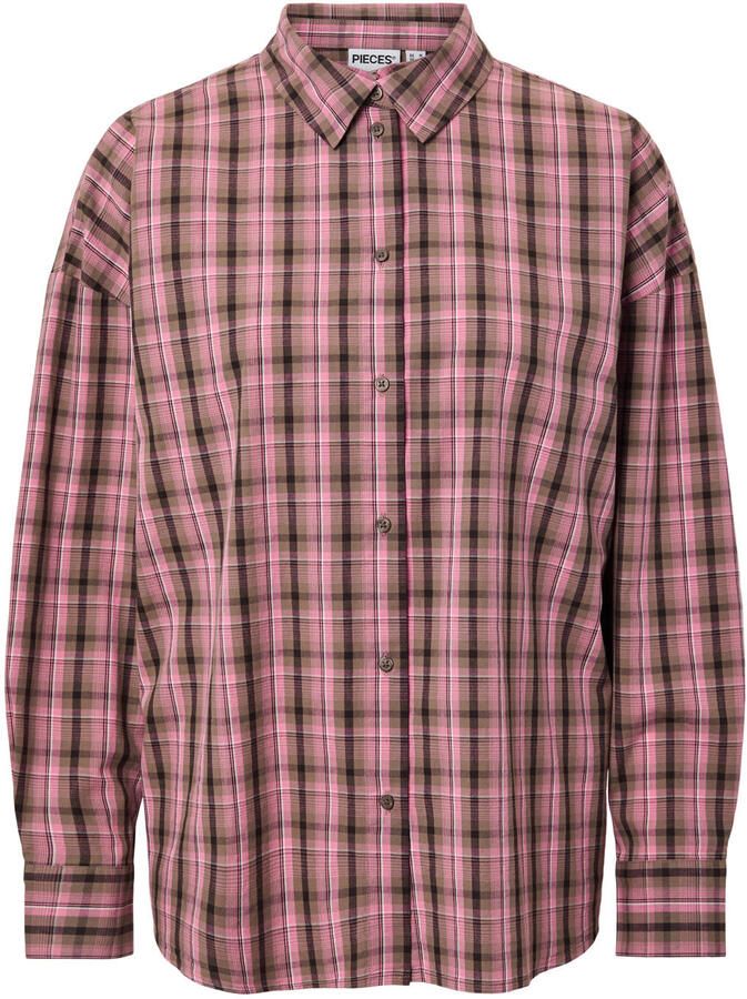 PIECES Curve Plus Size geruite blouse roze bruin