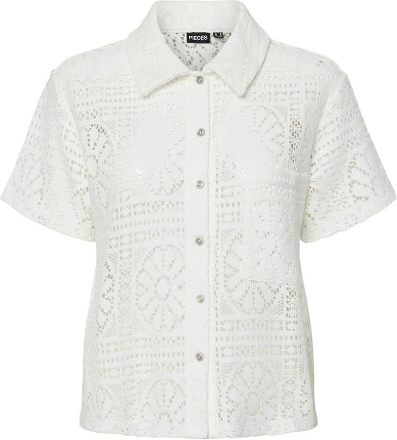 PIECES Curve kanten blouse wit