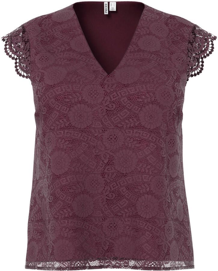 PIECES Curve kanten rechtvallende top Plus Size aubergine