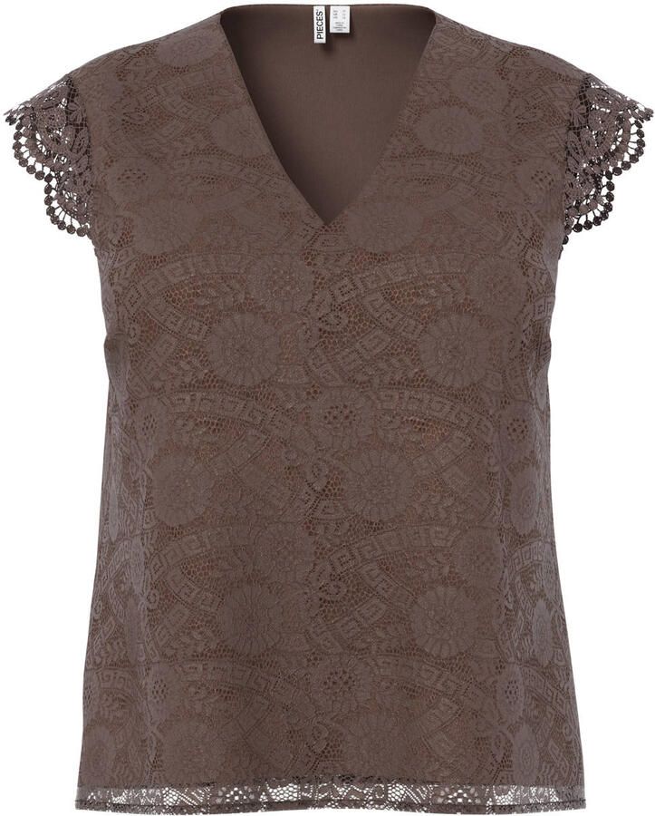 PIECES Curve kanten rechtvallende top Plus Size bruin