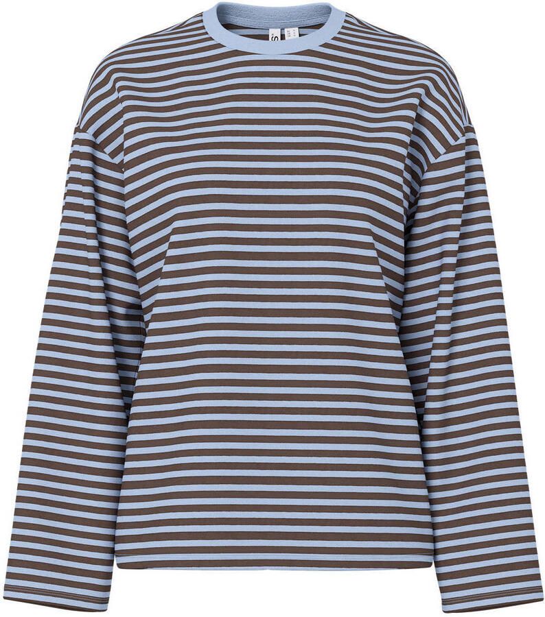 PIECES Curve Plus Size gestreepte top blauw bruin