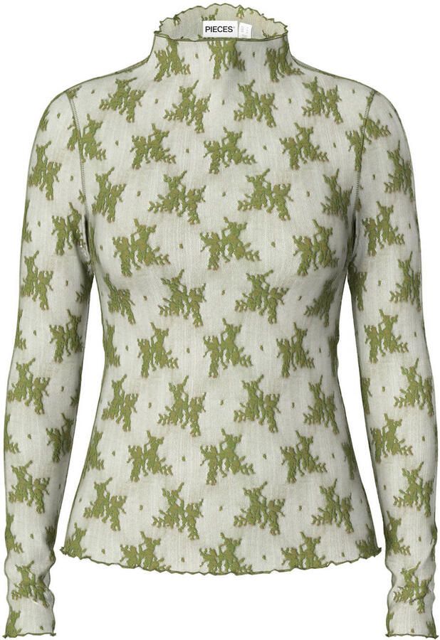 PIECES Curve Plus Size kanten gebloemde top groen