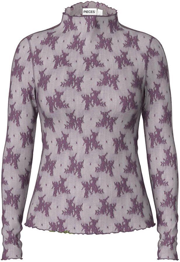 PIECES Curve Plus Size kanten gebloemde top paars