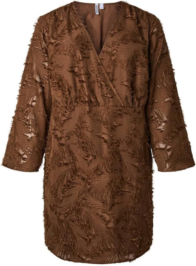 PIECES Curve Plus Size korte wikkeljurk bruin
