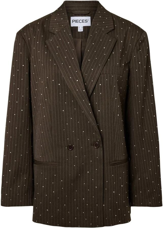 PIECES Curve Plus Size oversized blazer met strass-steentjes en krijtstreep donkerbruin