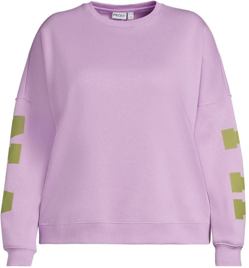 PIECES Curve Plus Size oversized sweater met tekst paars groen