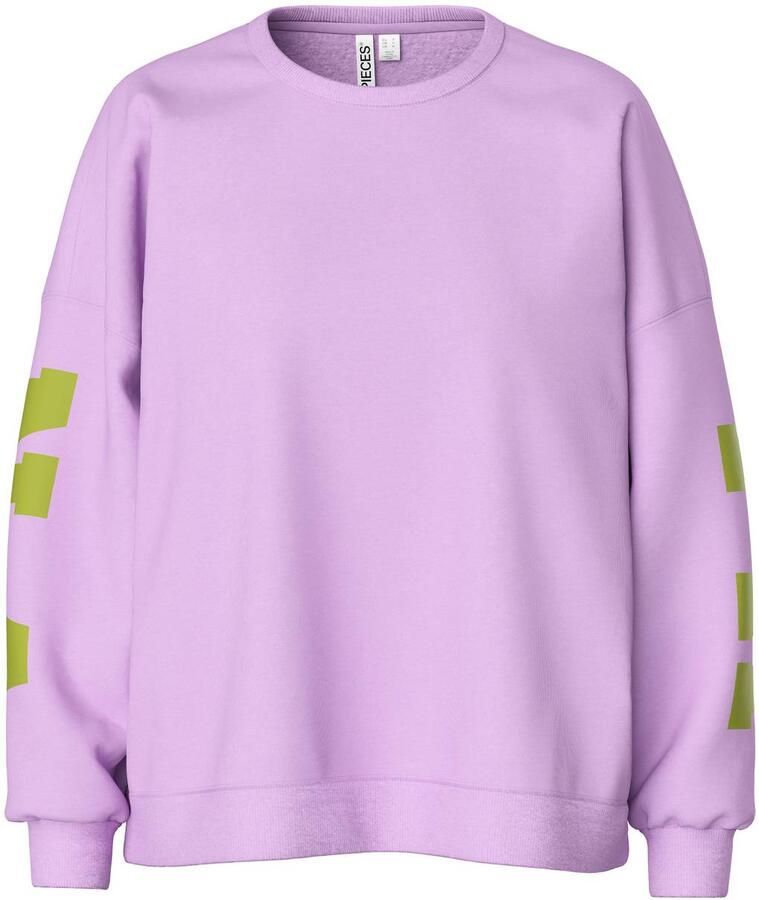 PIECES Curve Plus Size oversized sweater met tekst paars groen - Foto 2