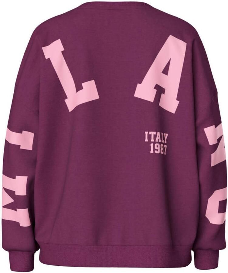 PIECES Curve Plus Size oversized sweater met tekst paars roze