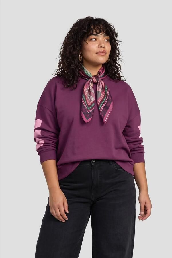 PIECES Curve Plus Size oversized sweater met tekst paars roze