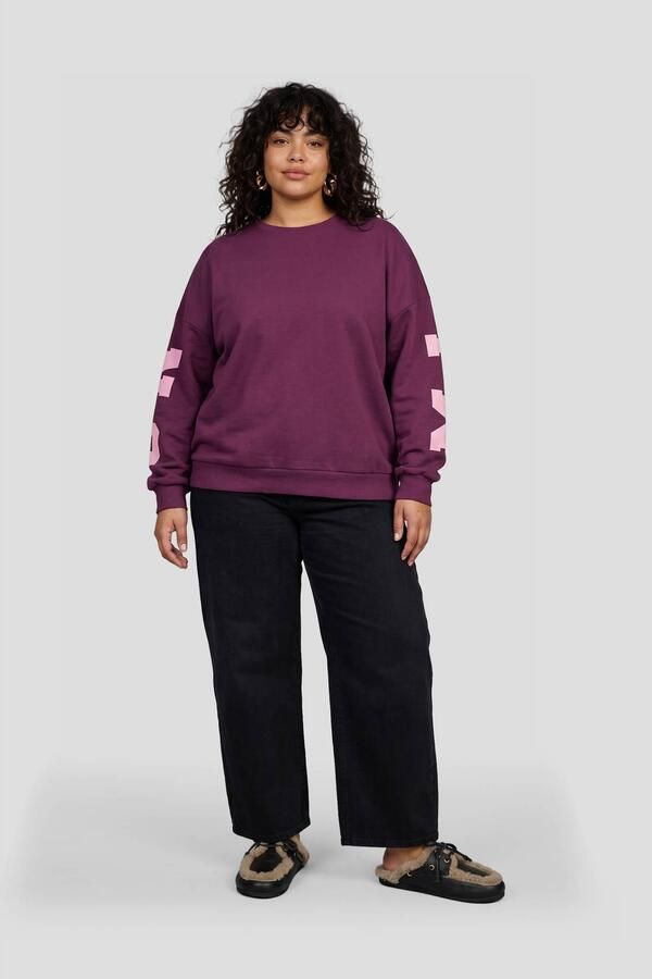PIECES Curve Plus Size oversized sweater met tekst paars roze - Foto 2