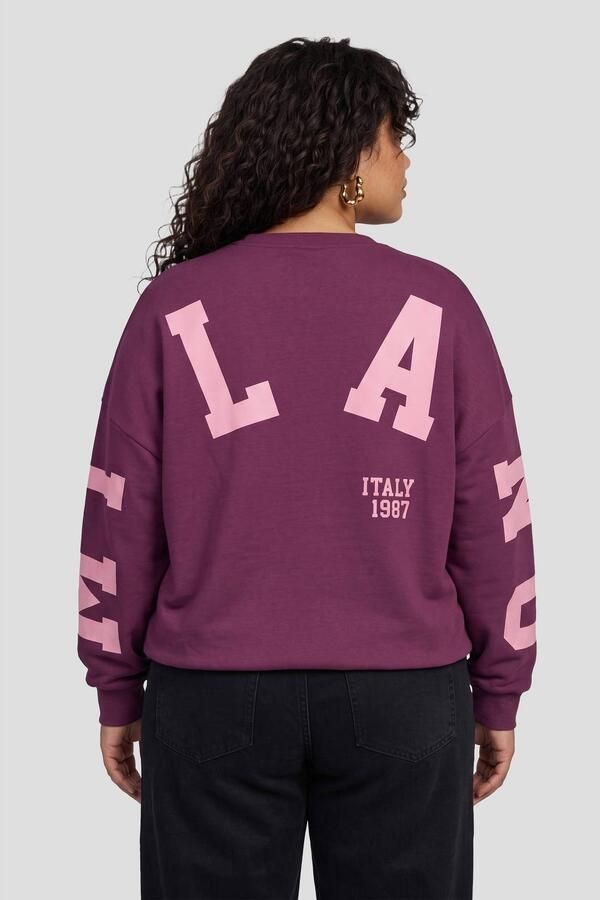 PIECES Curve Plus Size oversized sweater met tekst paars roze - Foto 3