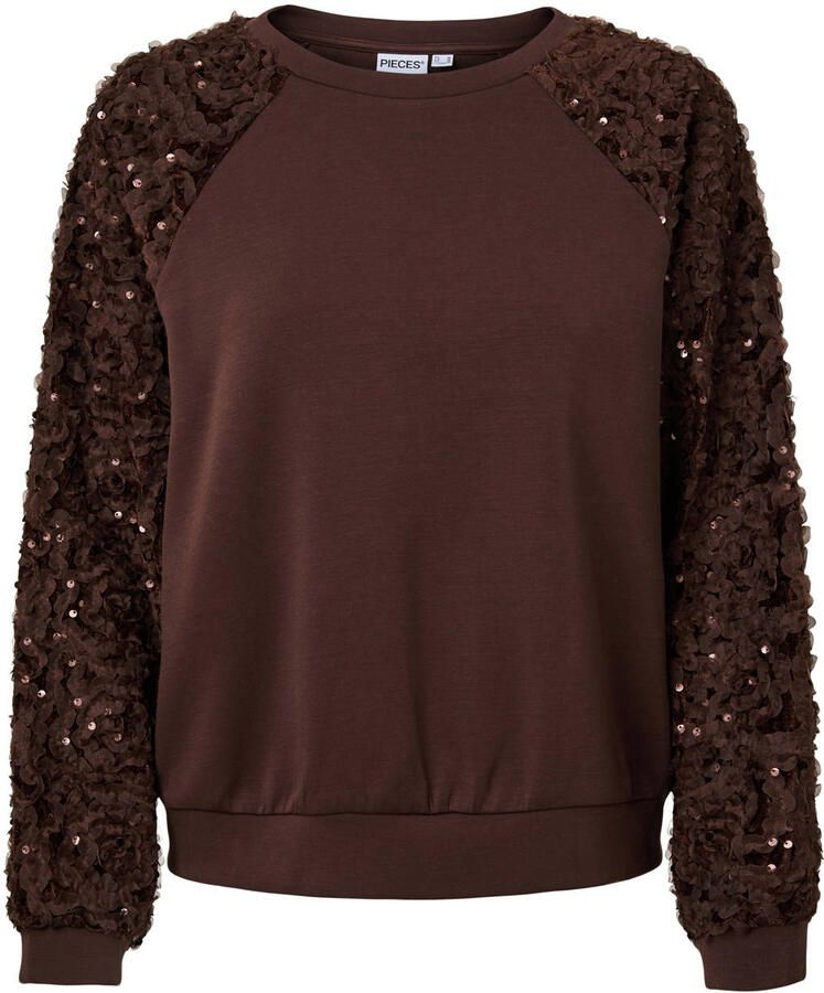 PIECES Curve Plus Size sweater met pailletten donkerbruin