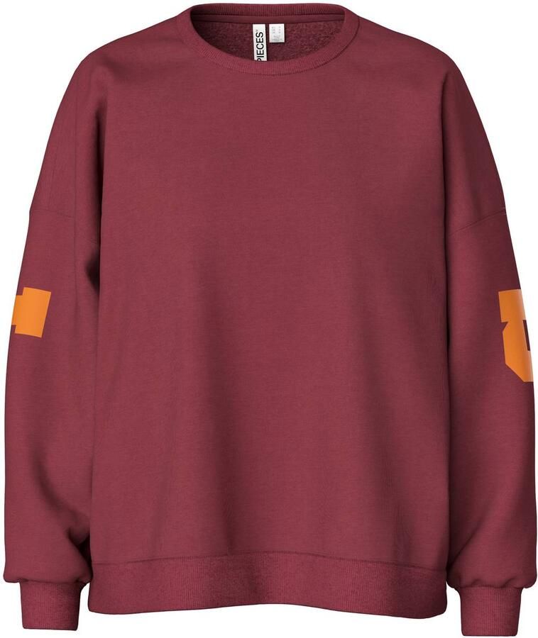 PIECES Curve Plus Size sweater met tekst rood oranje