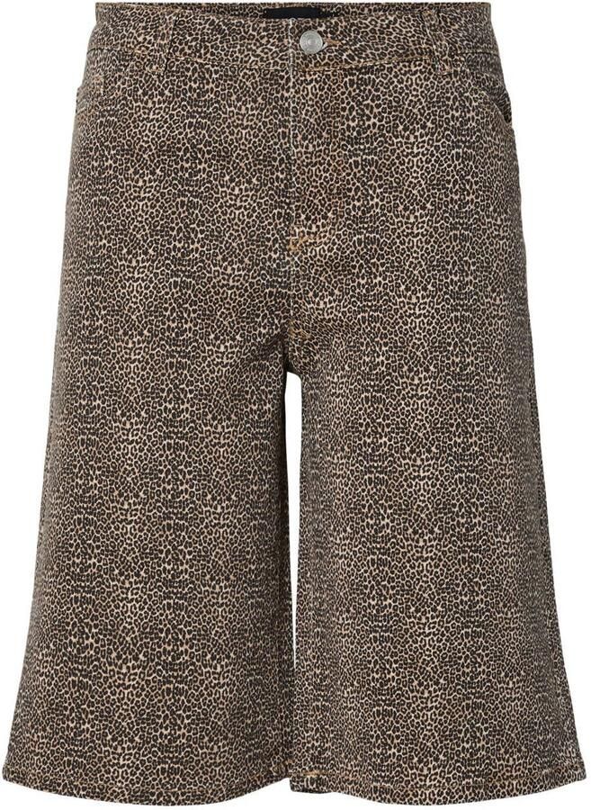 PIECES Curve regular high waist denim short met panterprint bruin