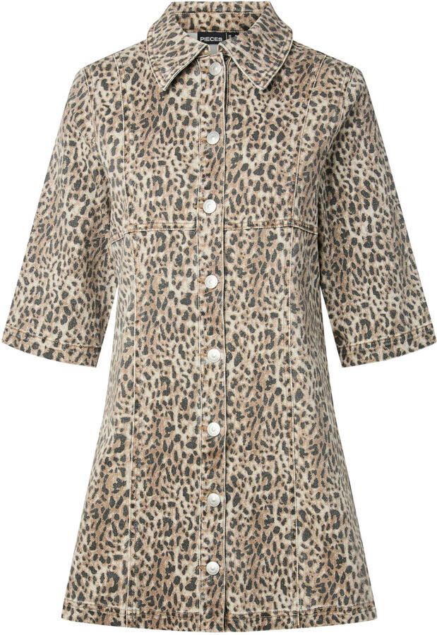 PIECES Curve spijkerjurk Plus Size met dierenprint bruin