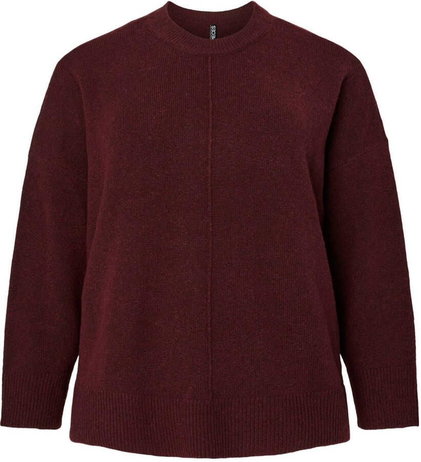 PIECES Curve wollen pullover donkerrood gebreid