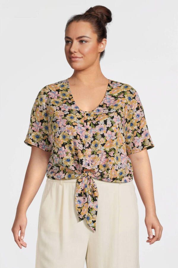 PIECES Curve top PCNYA met all over print zwart lila geel groen