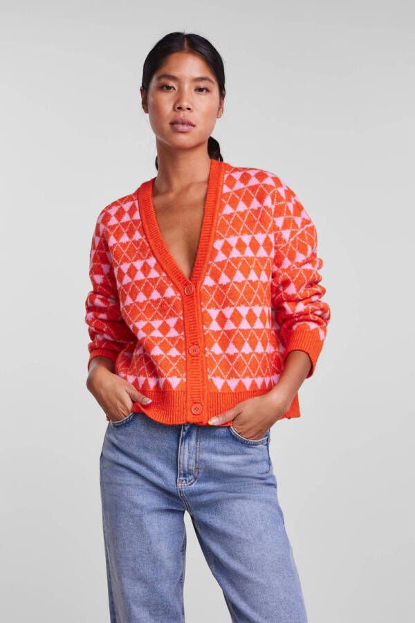 PIECES geruit vest PCNAOMI van gerecycled polyester oranje