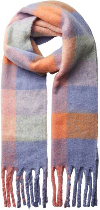PIECES geruite sjaal met franjes PCJADE lila oranje