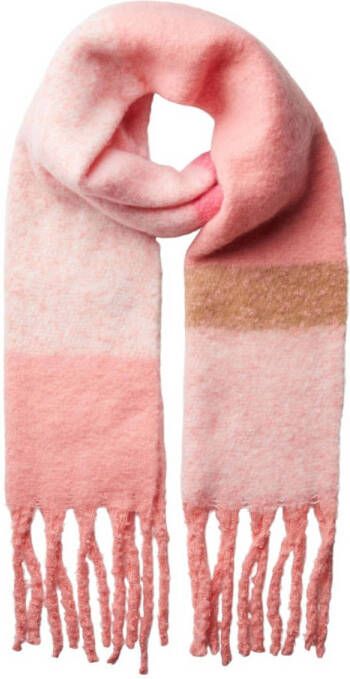 PIECES geruite sjaal met franjes PCJANICE roze bruin