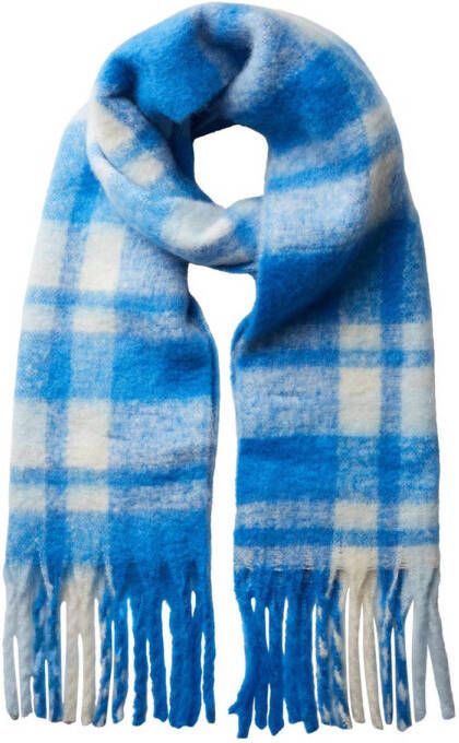 PIECES geruite sjaal met franjes PCJULIETA blauw ecru