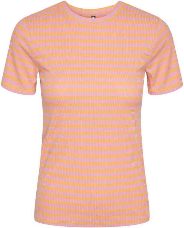 PIECES gestreept T-shirt PCRUKA roze oranje