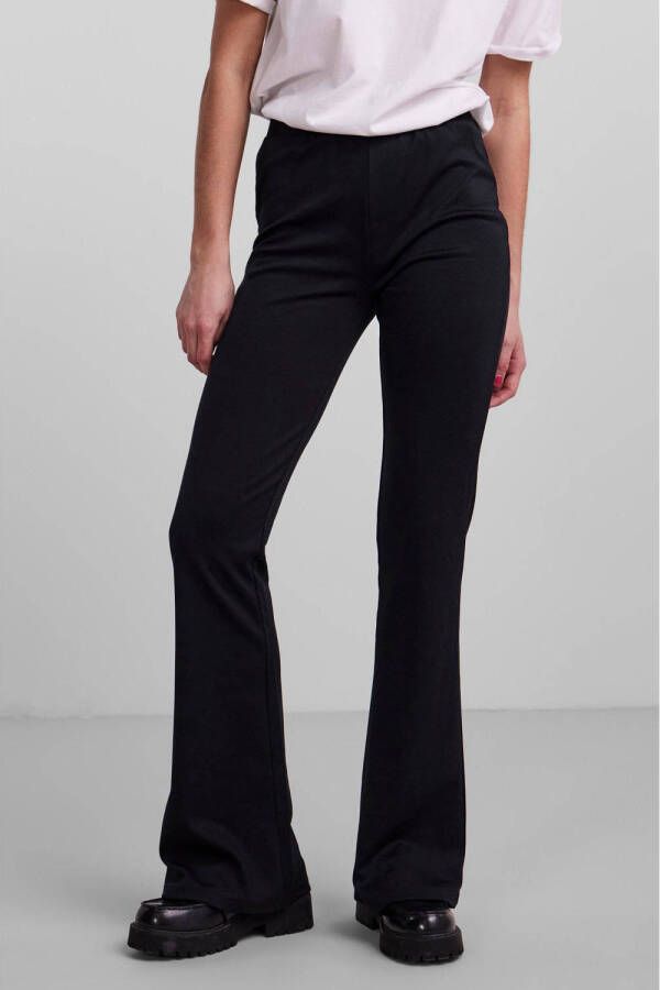 PIECES high waist flared broek PCOTINE van gerecycled polyester zwart