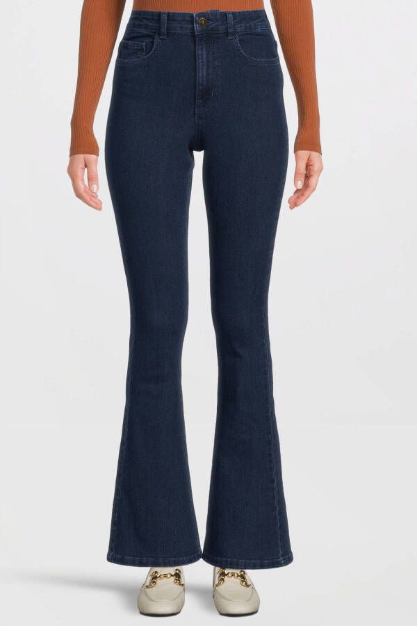 PIECES high waist flared jeans dark blue denim
