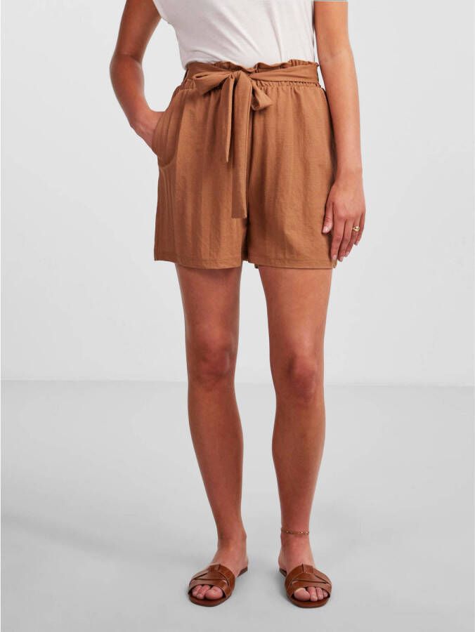 PIECES high waist loose fit short PCLINDA bruin