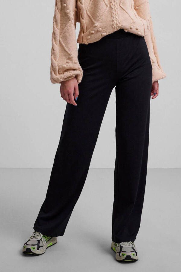 PIECES high waist wide leg broek PCOTINE van gerecycled polyester zwart