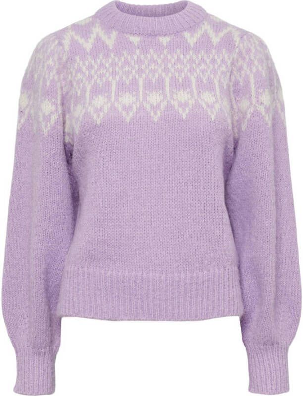 PIECES kersttrui PCNYLA van gerecycled polyester lila wit